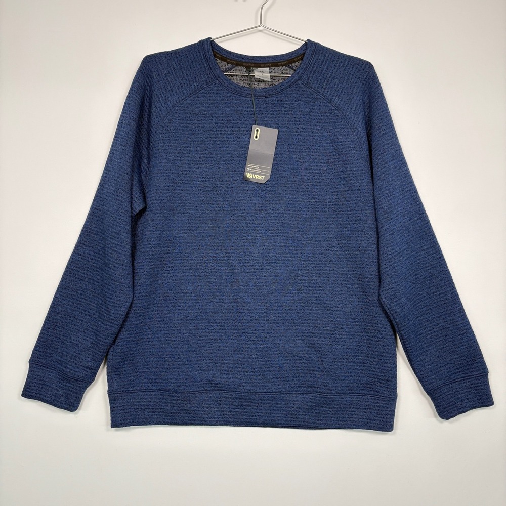 NWT VRST Mens Crewneck Sweatshirt Large Blue Textured Raglan Active Lifestyle
